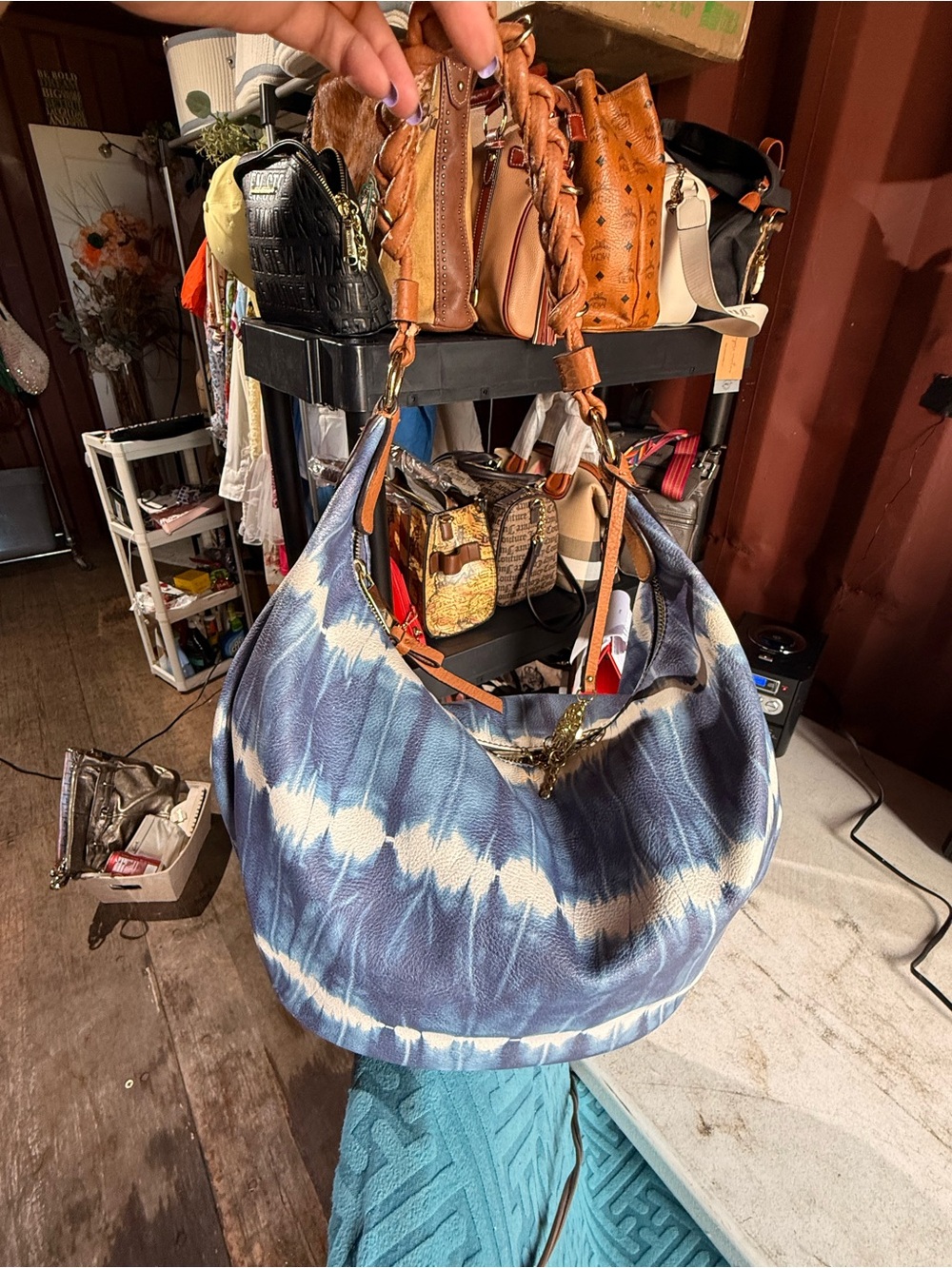 Jessica Simpson Blue Tie-Dye Hobo with Tan Braided Strap